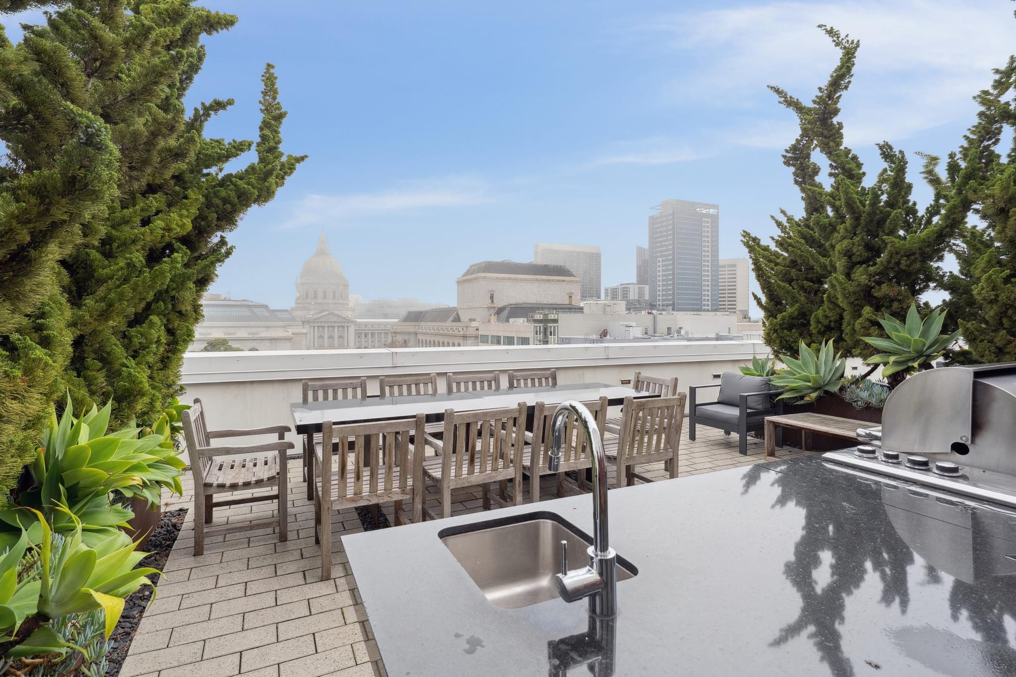 Rooftop outdoor kitchen with sink and grill at 388 Fulton