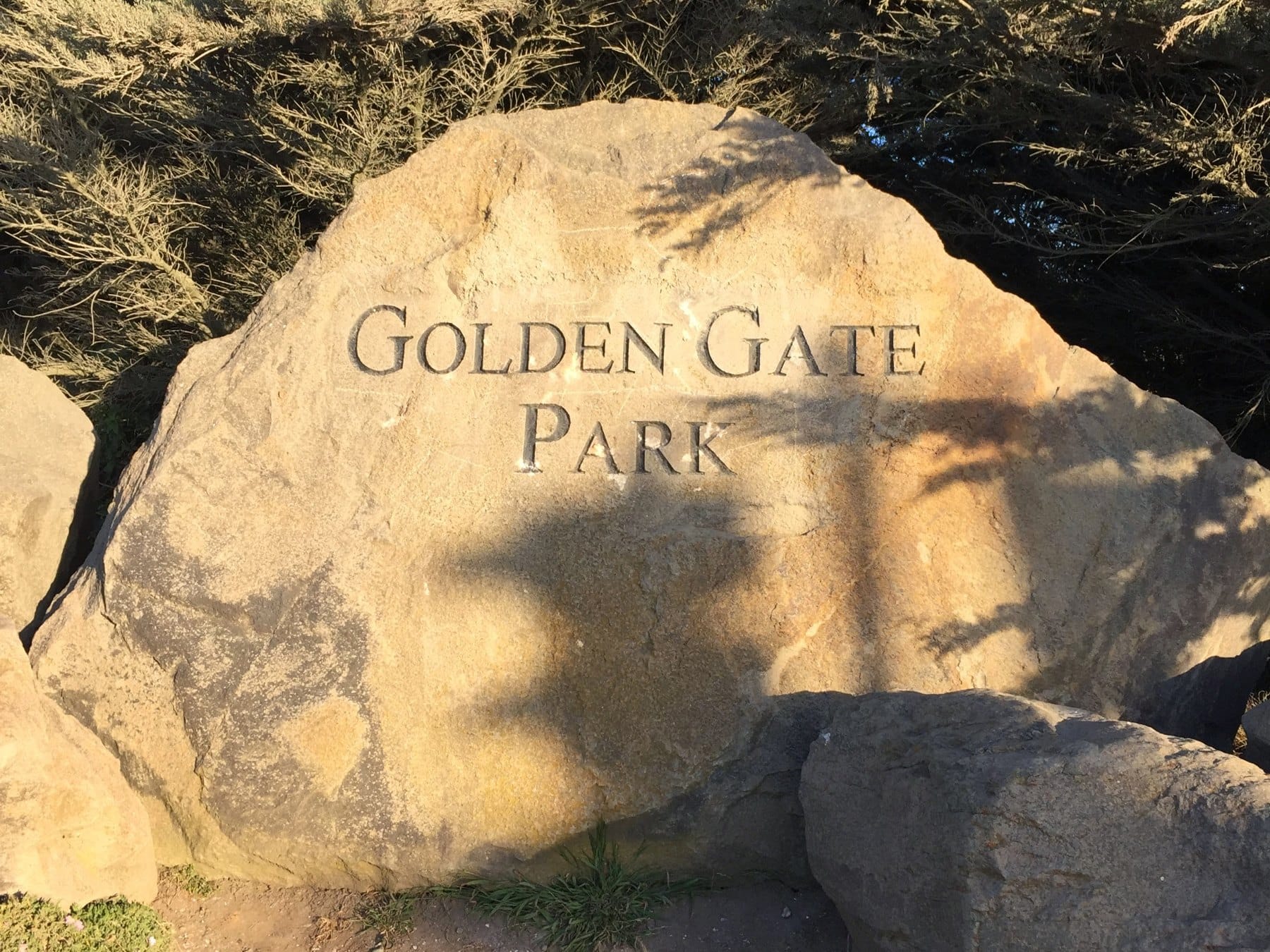 Carved Golden Gate Park marker stone