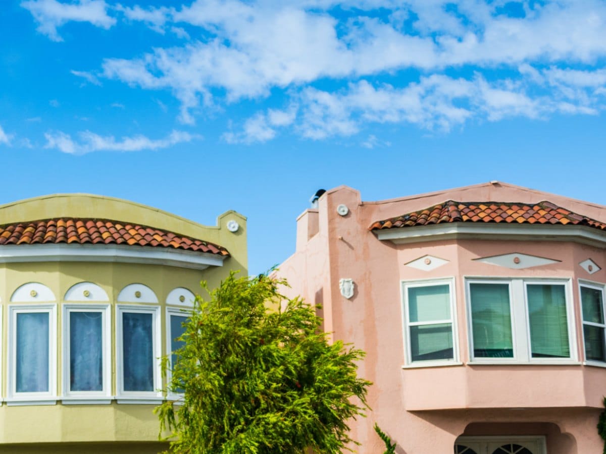 Stucco fronts and tile roofs on Richmond District houses