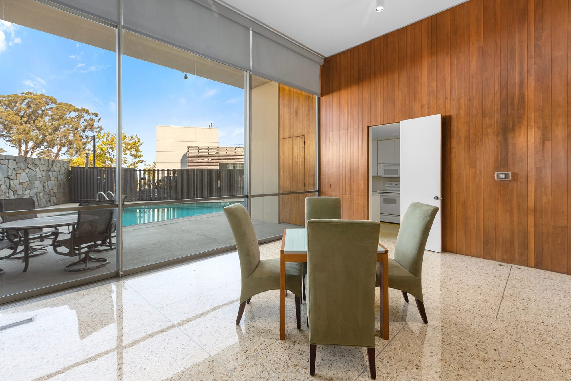 The Fontana Room club room at Fontana West, looking out to the pool
