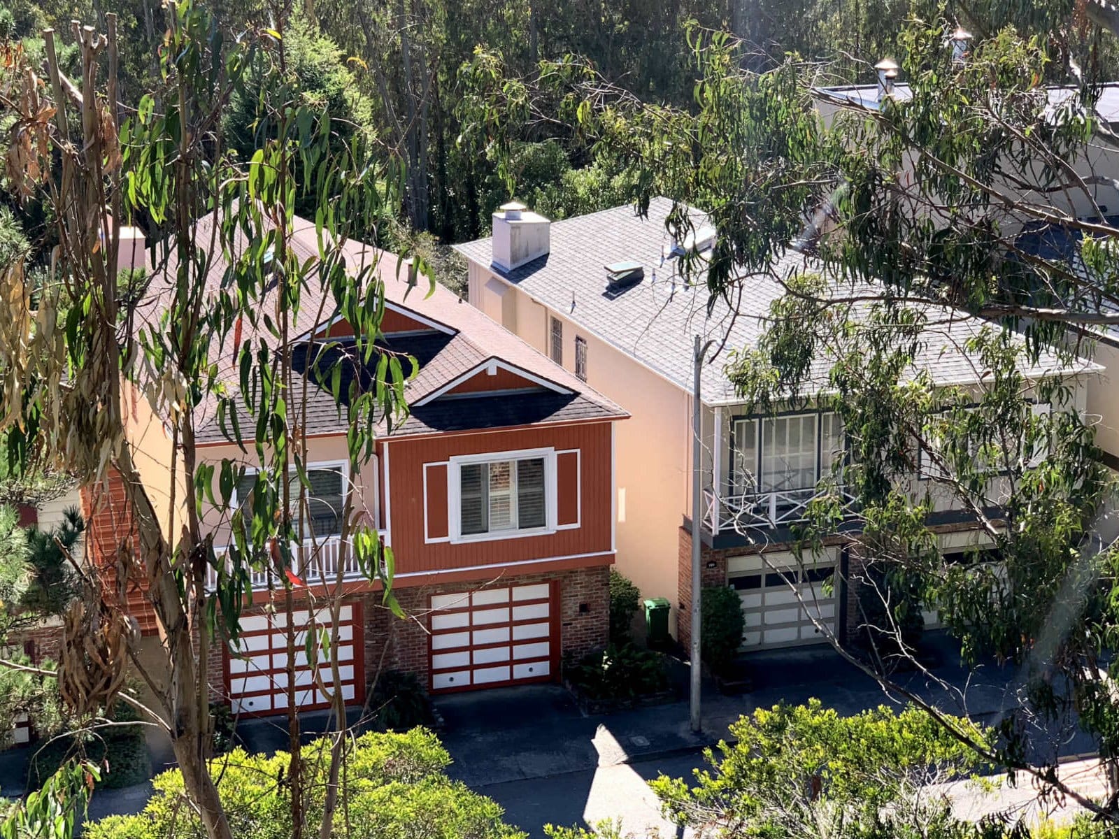 Midcentury homes among trees in Forest Knolls