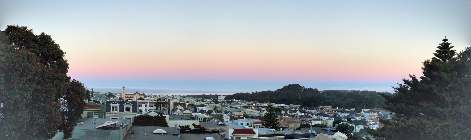 Dusk panorama over The Inner Sunset toward the Pacific