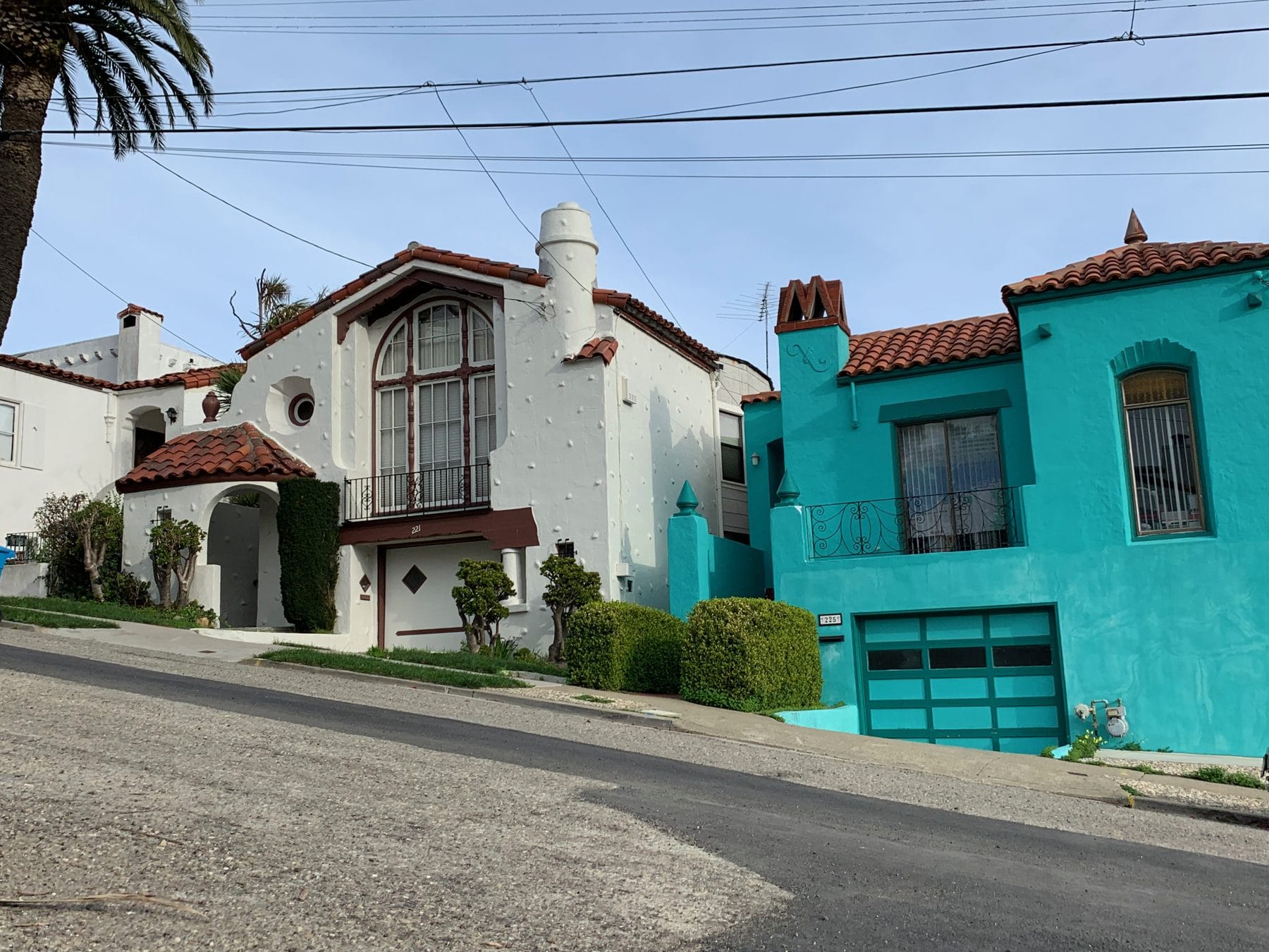 Spanish Revival houses in white and turquoise in Little Hollywood
