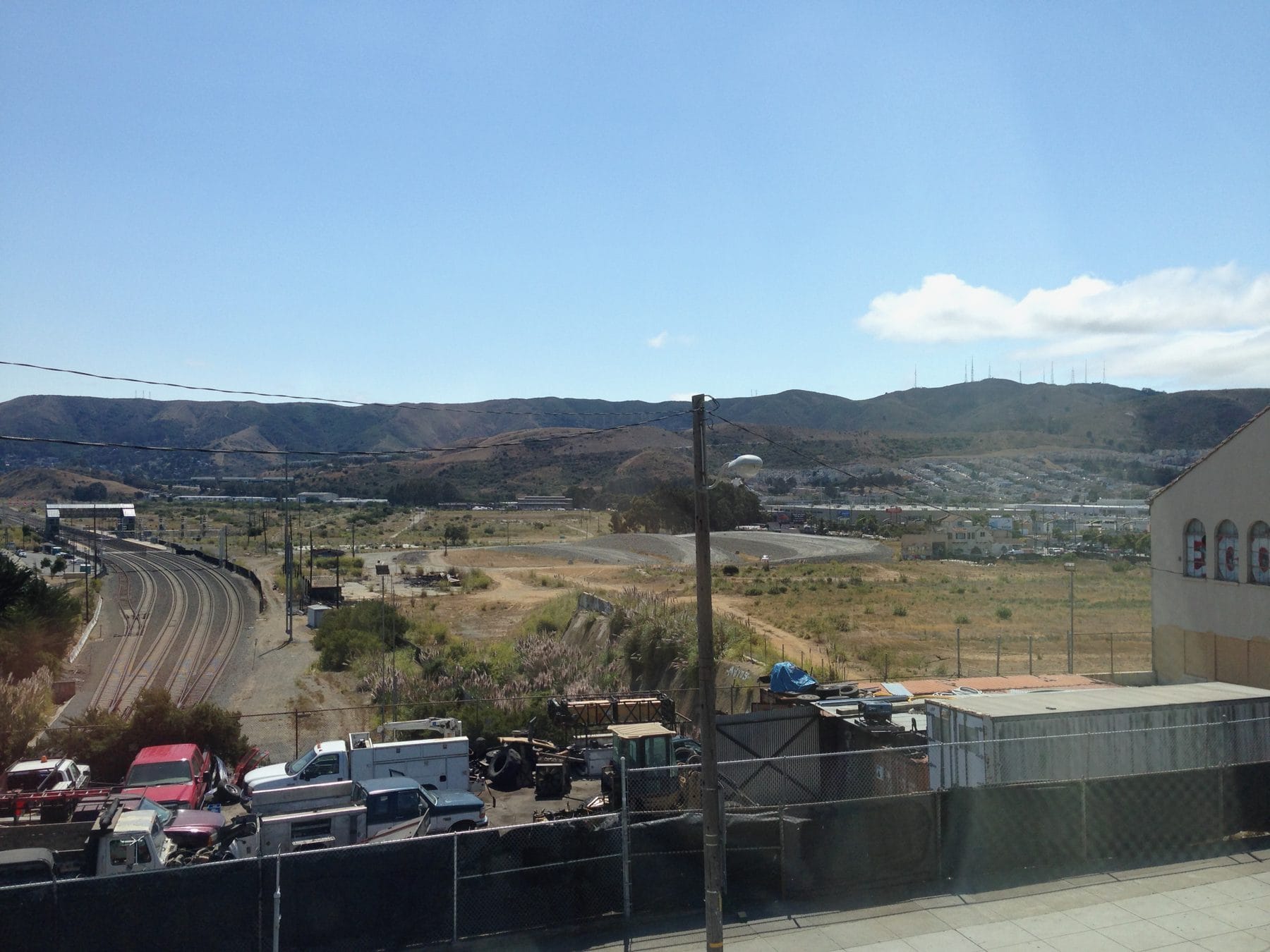 View east from Little Hollywood over the rail yard and industrial flats