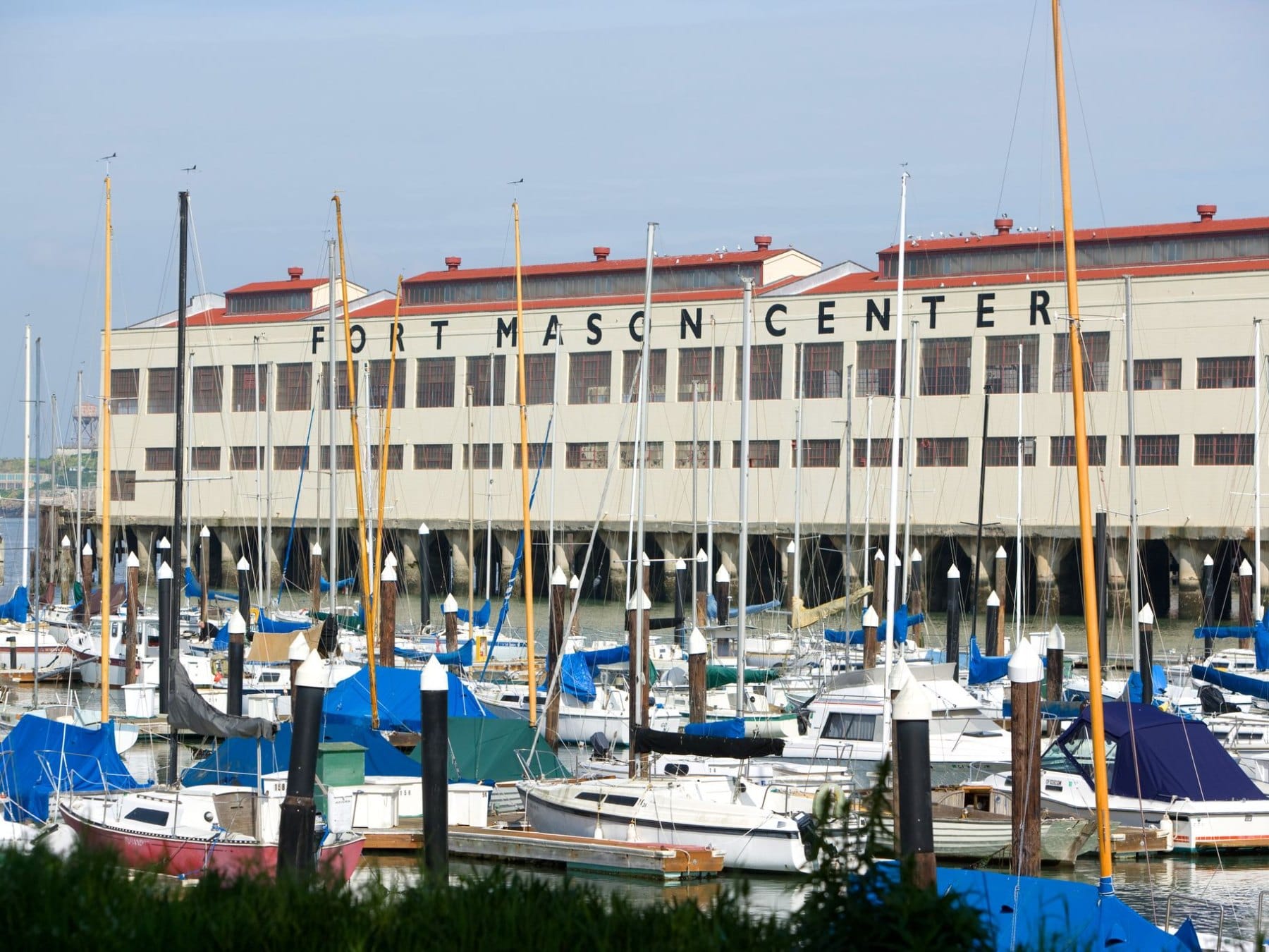 Sailboats in the harbor in front of Fort Mason Center