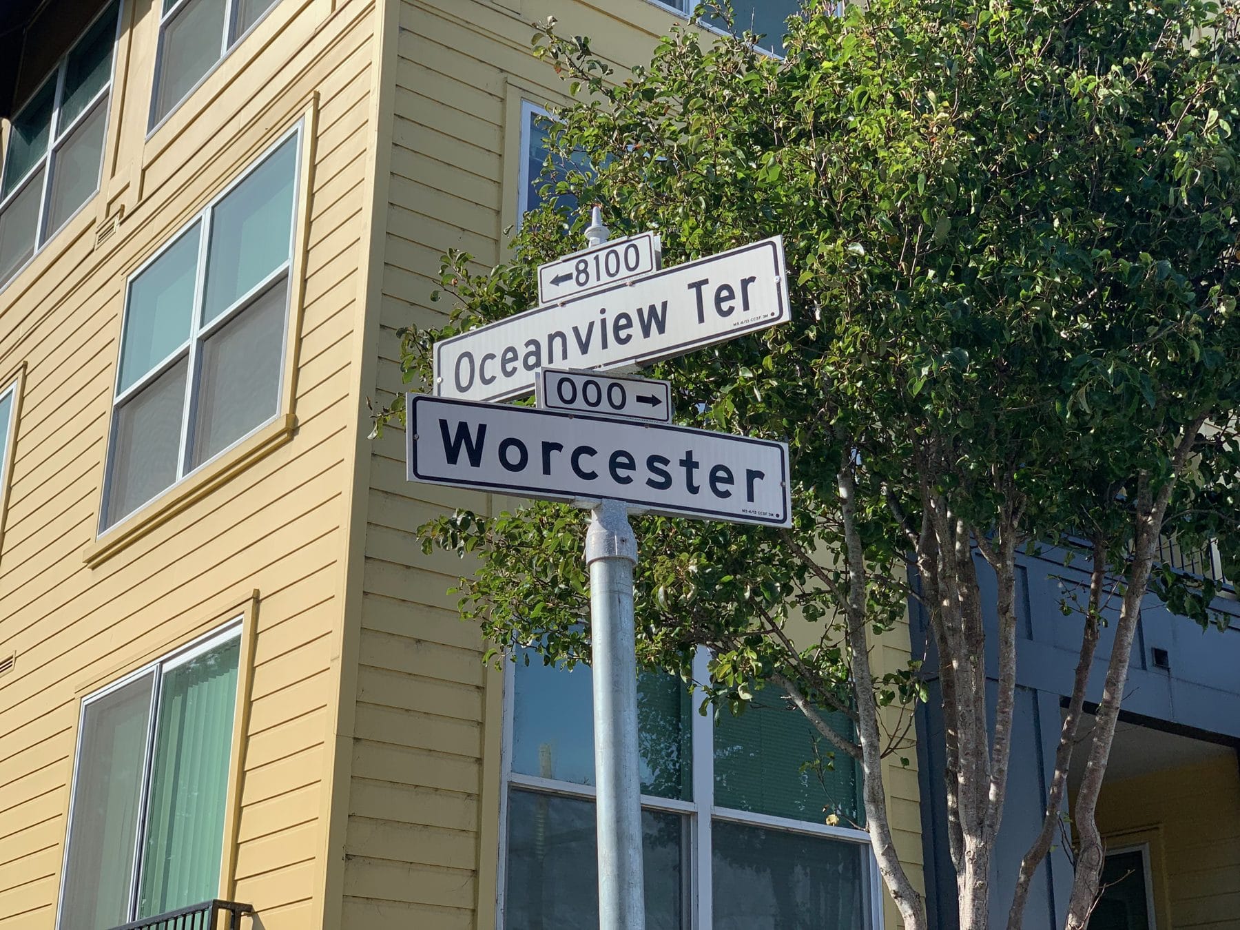 Street sign at Oceanview Terrace and Worcester