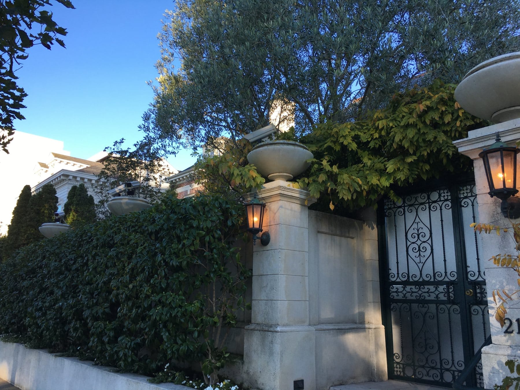 Iron gate and stone wall on a Pacific Heights estate