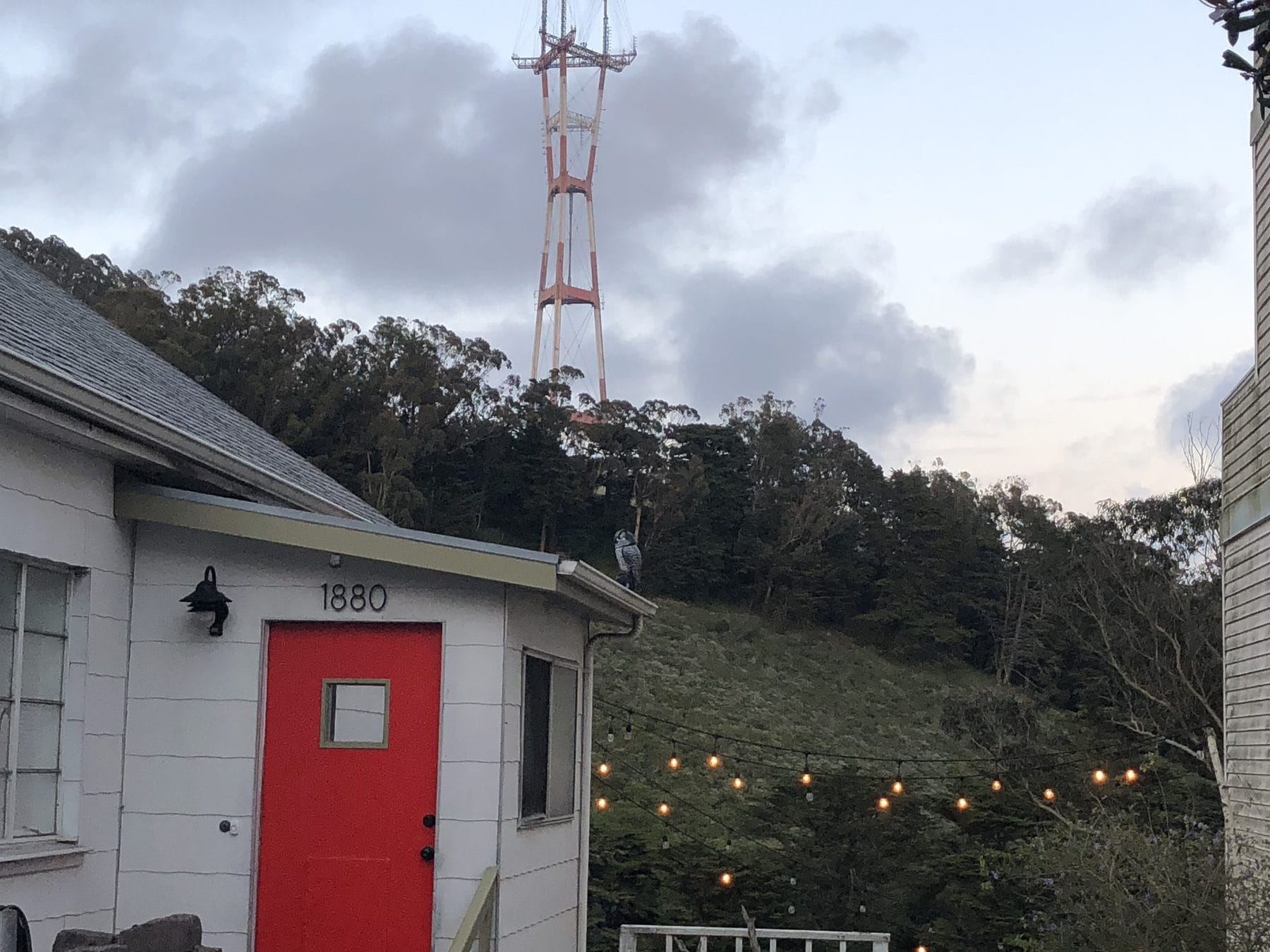 Red-door cottage below Sutro Tower