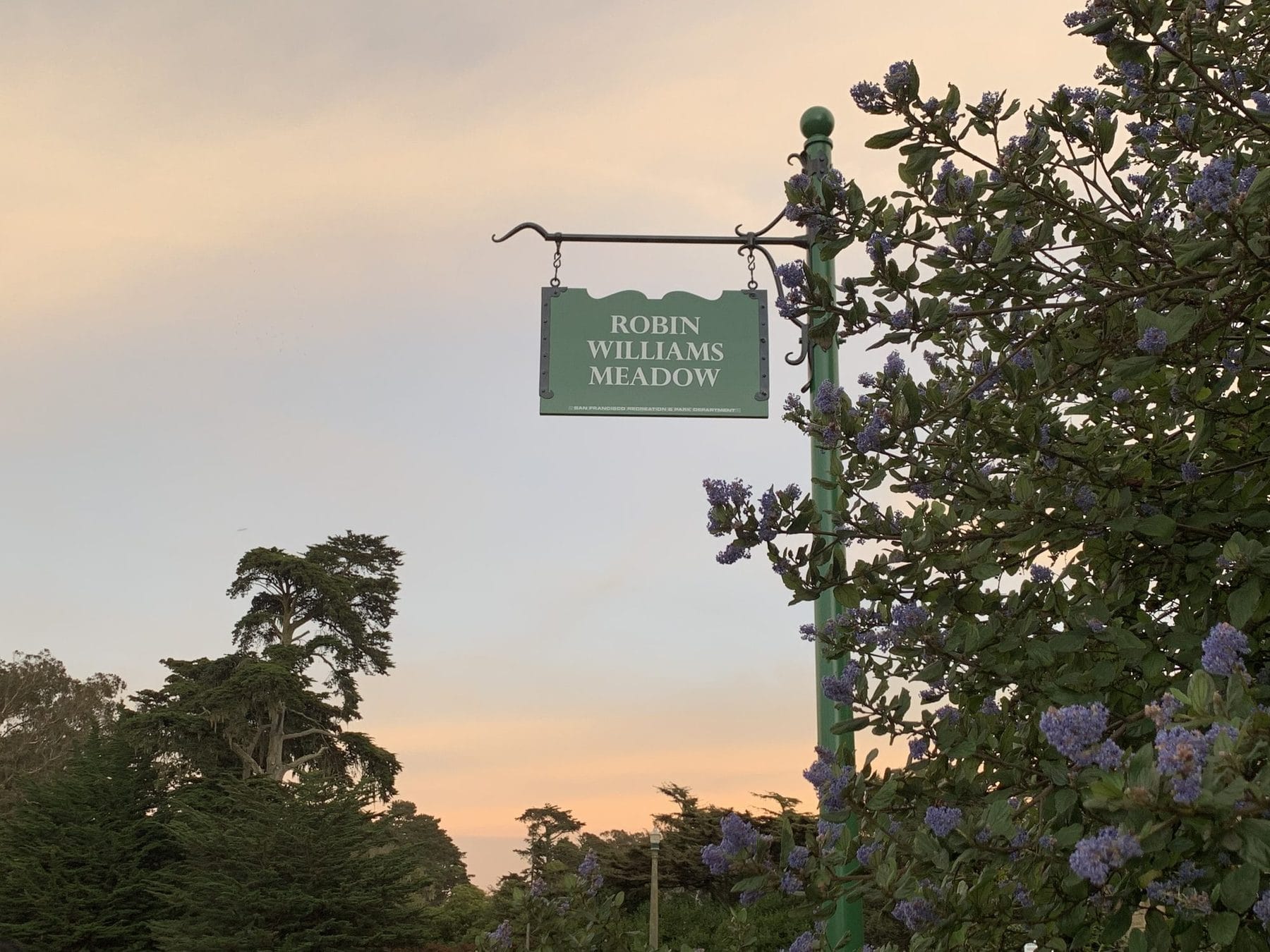 Robin Williams Meadow sign, Golden Gate Park
