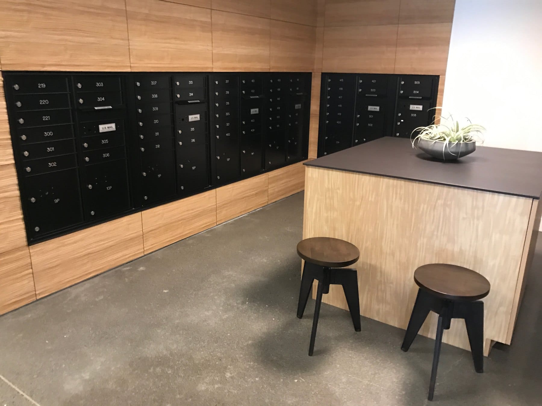 The mailroom and package table at The Knox