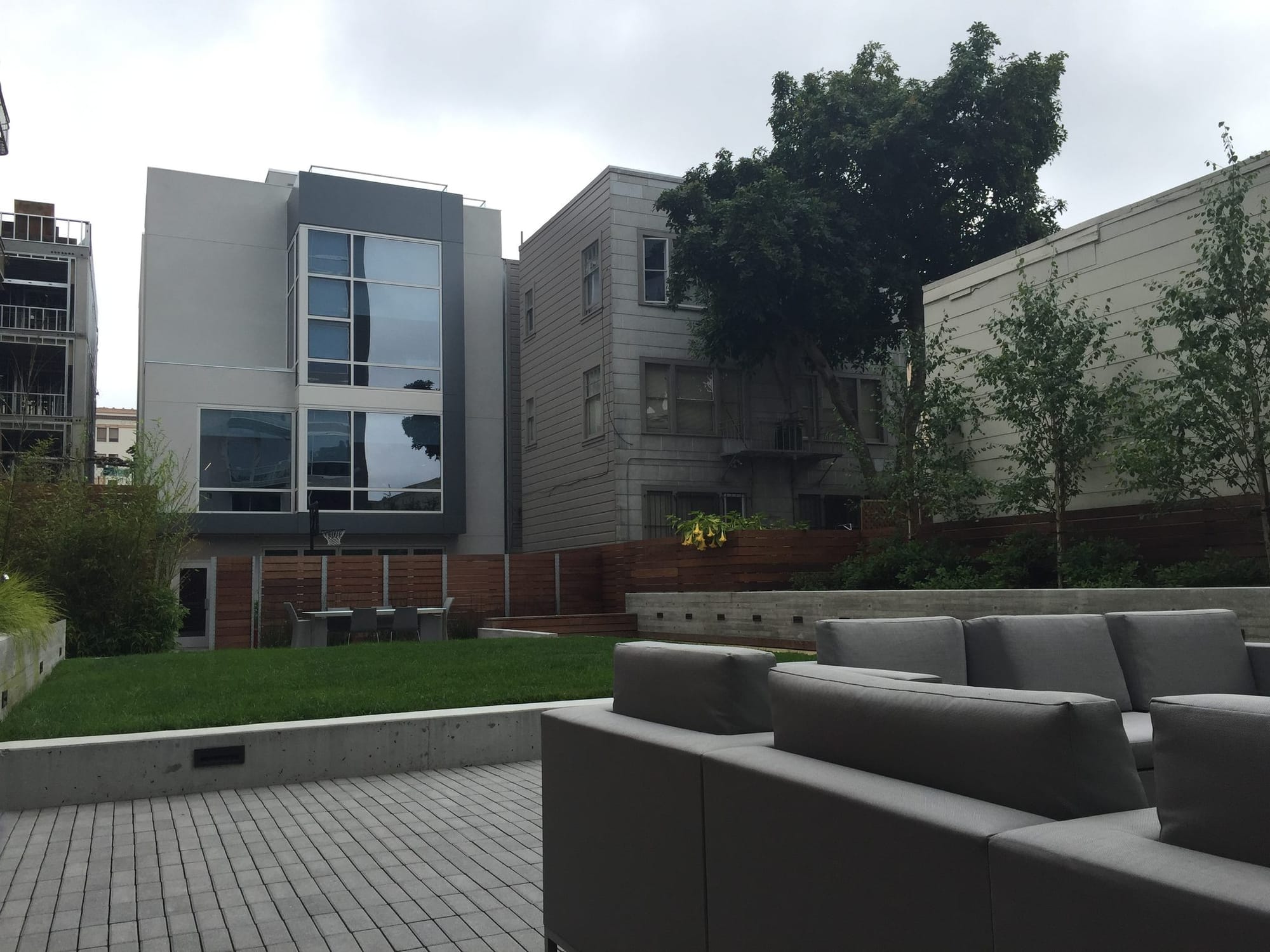 Lounge seating and lawn in The Marlow courtyard