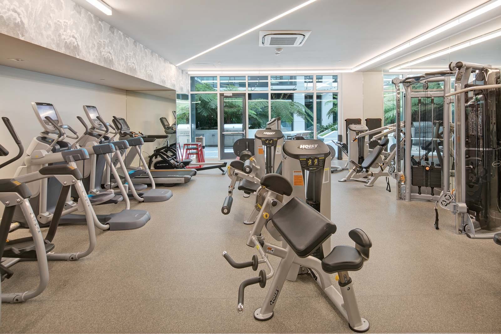 The fitness center at The Rockwell