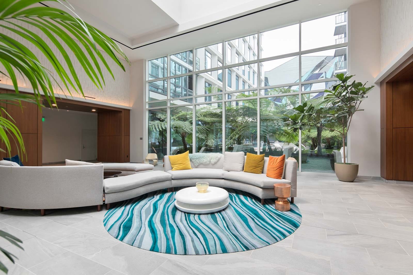 The owners’ lounge at The Rockwell, looking out to the courtyard