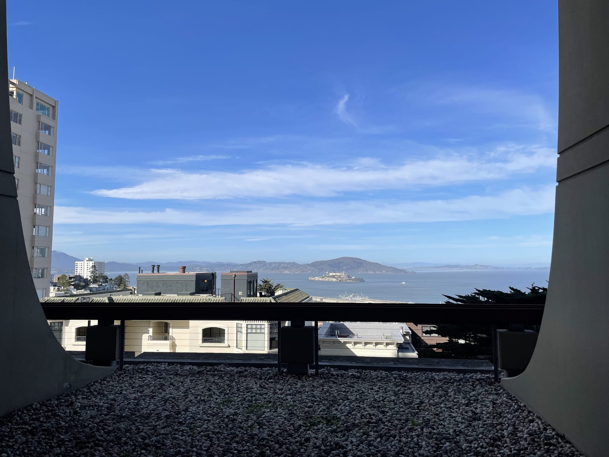 Alcatraz and the bay from The Summit’s common terrace