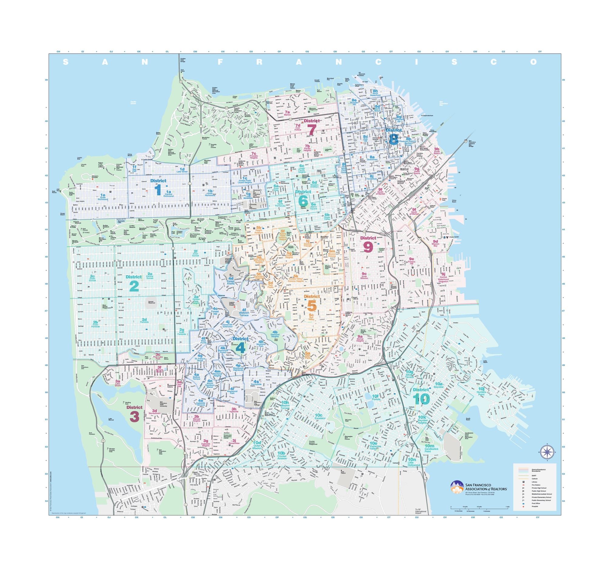 SFAR MLS district and subdistrict map of San Francisco