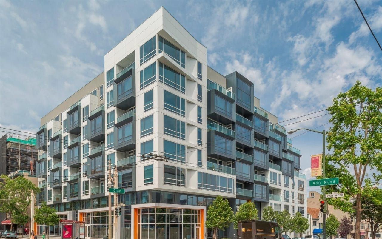 The Marlow, an eight-story condo building at Clay Street and Van Ness Avenue