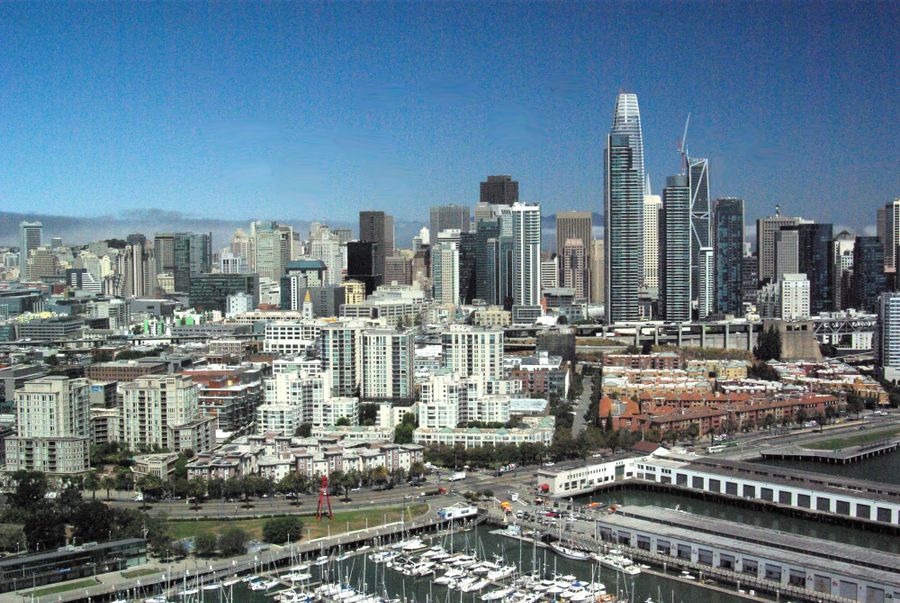 Aerial view of South Beach and downtown San Francisco