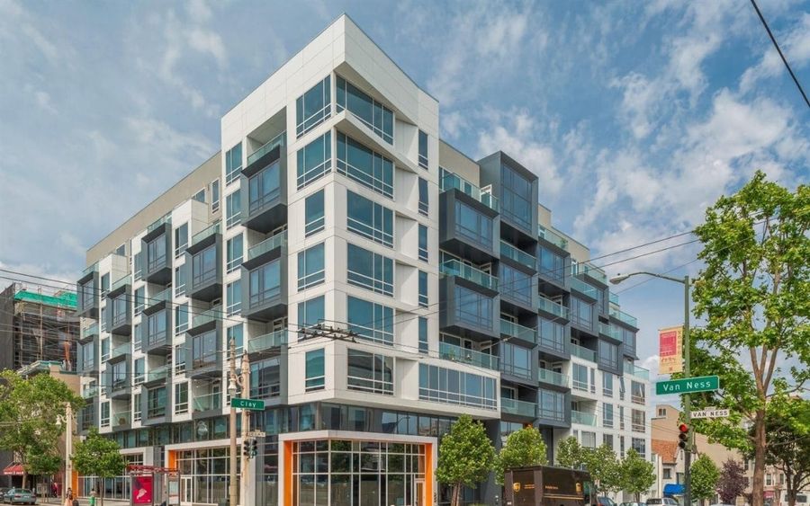The Marlow, an eight-story condo building at Clay Street and Van Ness Avenue