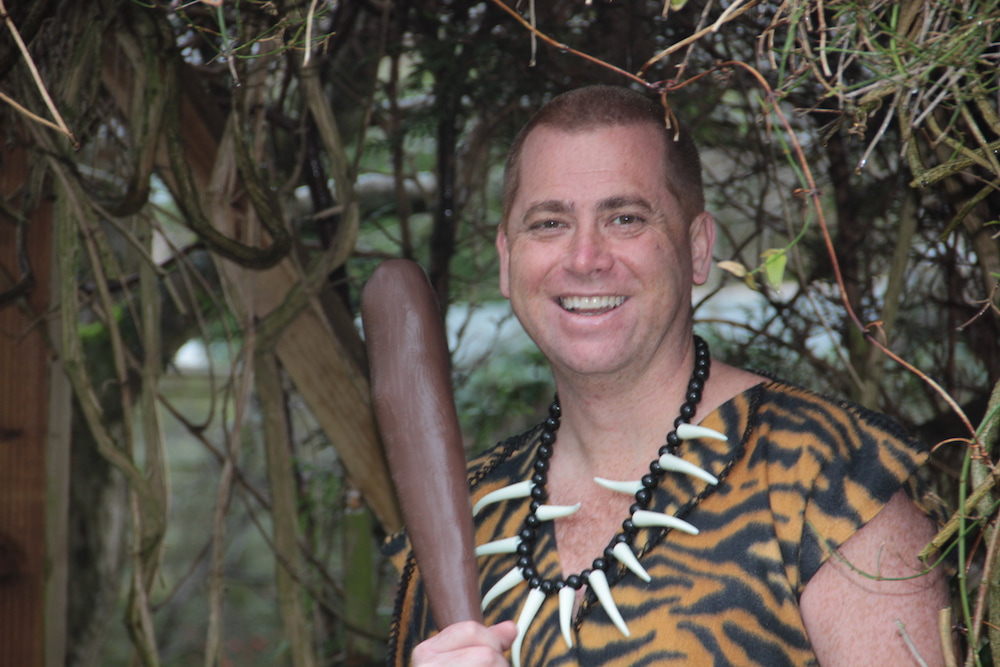 This is a photo of Carl dressed as a caveman