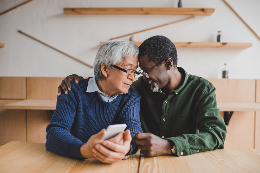 couple looking at phone