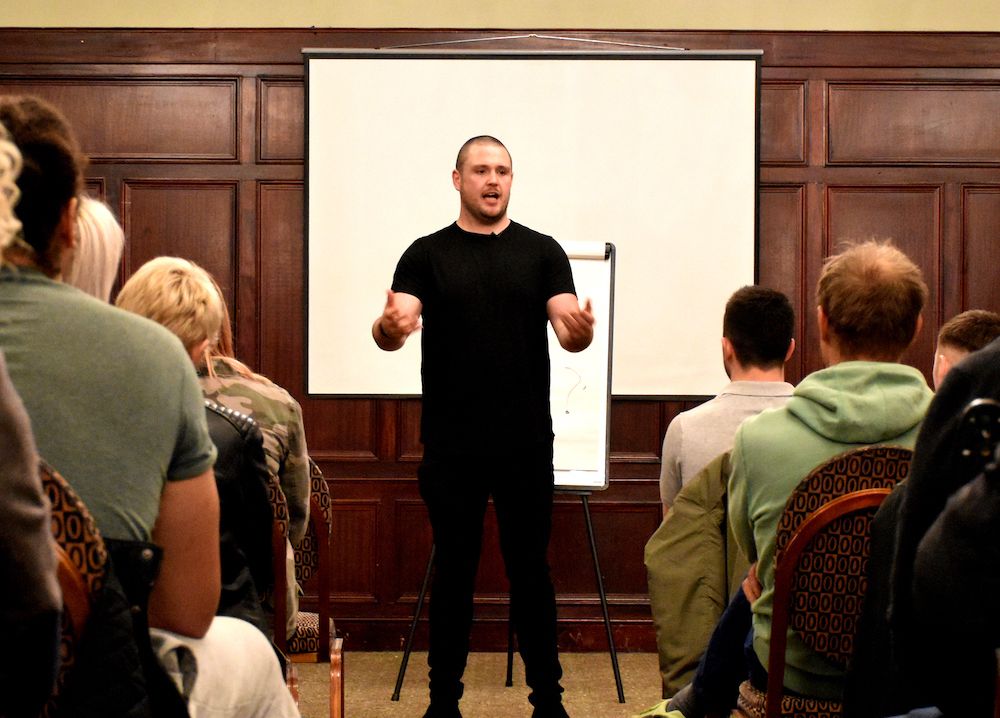 Luke Ambler giving a motivational speech