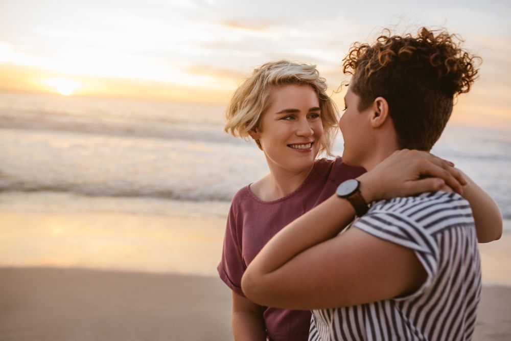 Couple walking on the beach together
