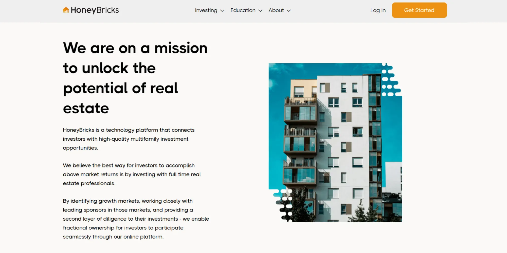 Screenshot of HoneyBricks showcasing tokenized commercial real estate investment options and investor analytics.