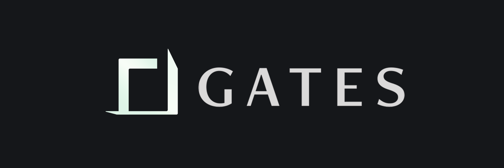 GATES Inc. logo – white text “GATES” with an abstract square-shaped symbol on the left, on a black background.