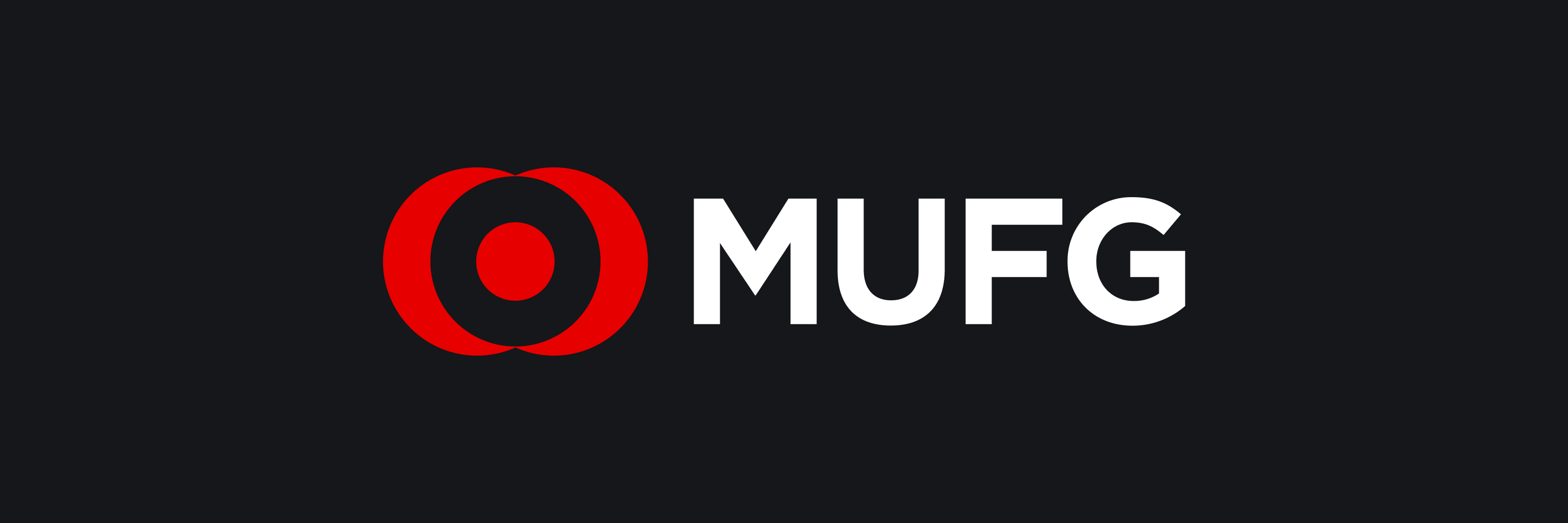 MUFG Bank logo – white text “MUFG” next to a red double-circle emblem, on a black background.