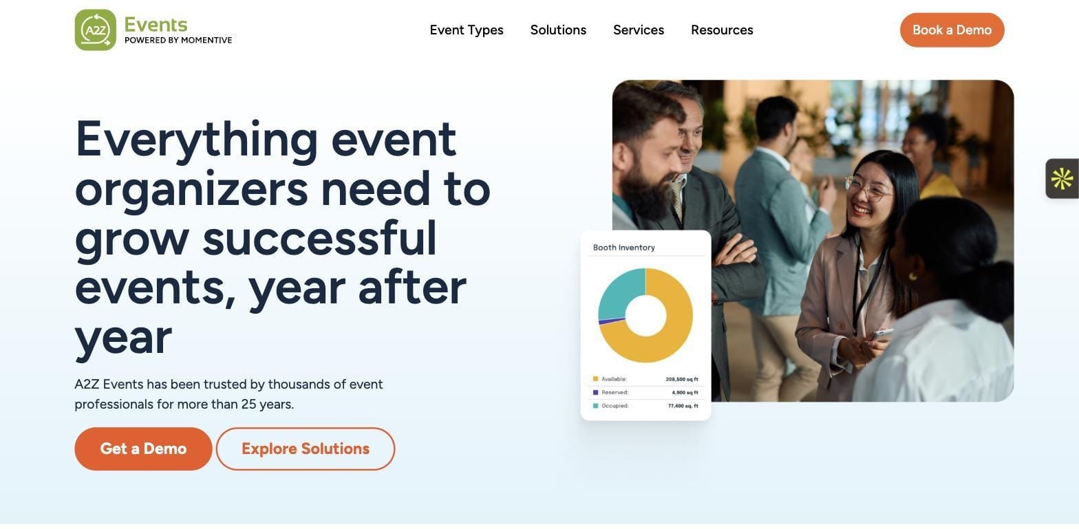 A2Z Events website — event management software for associations and nonprofits