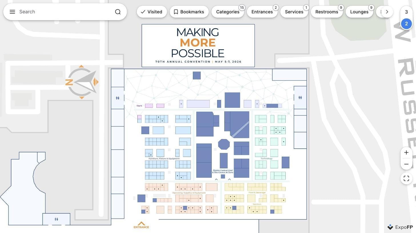 70th Annual Choice Hotels International Convention floor plan at Mandalay Bay Convention Center with clear zoned aisle grid
