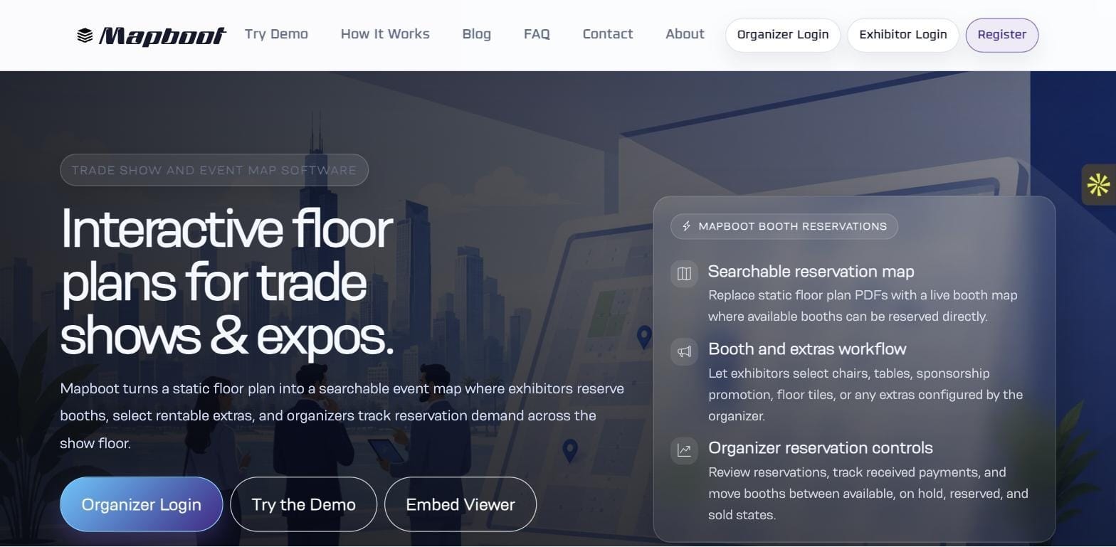 Mapboot website — interactive floor plans for trade shows and expos
