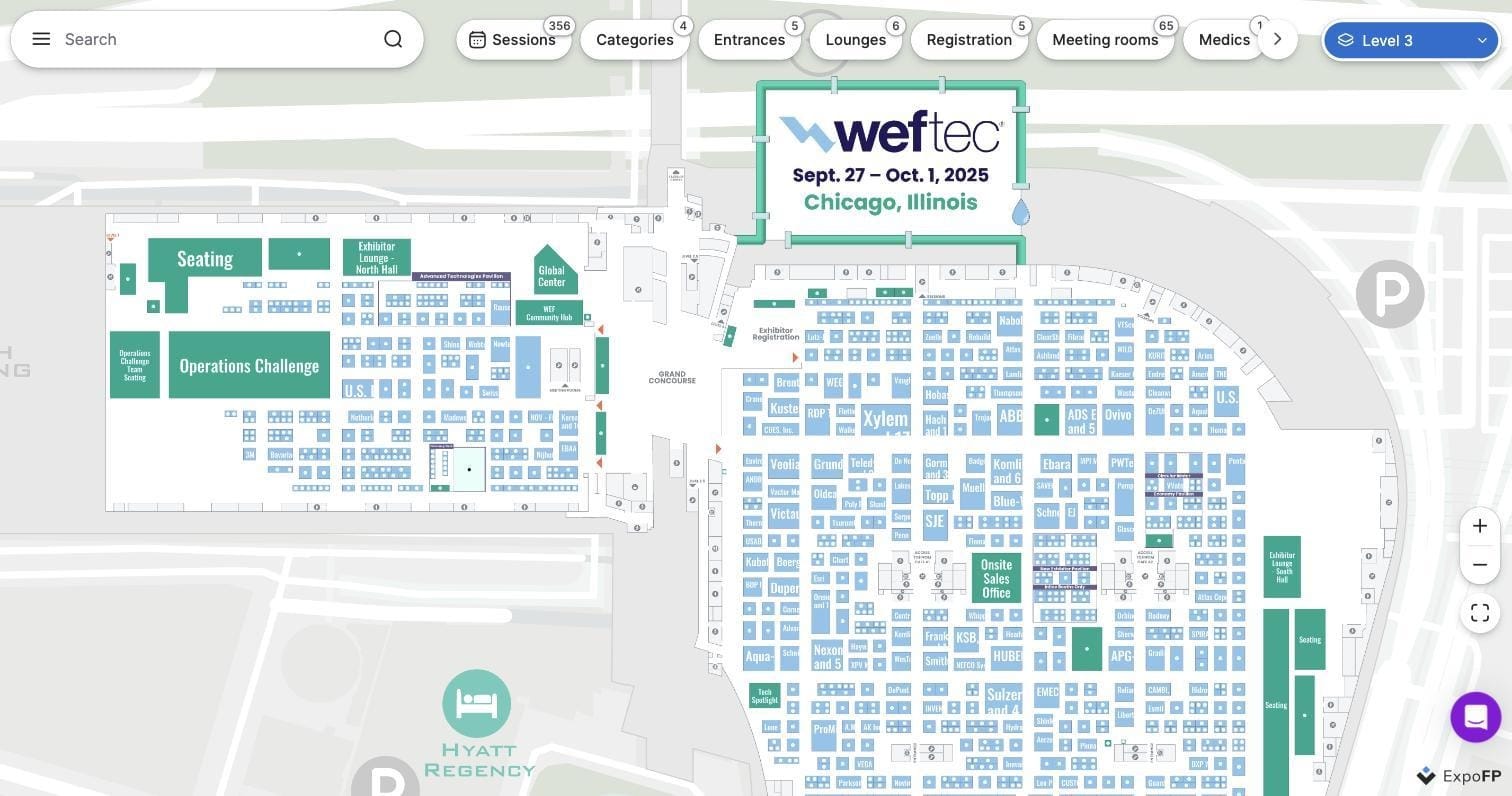 WEFTEC 2025 interactive floor plan at McCormick Place, Chicago
