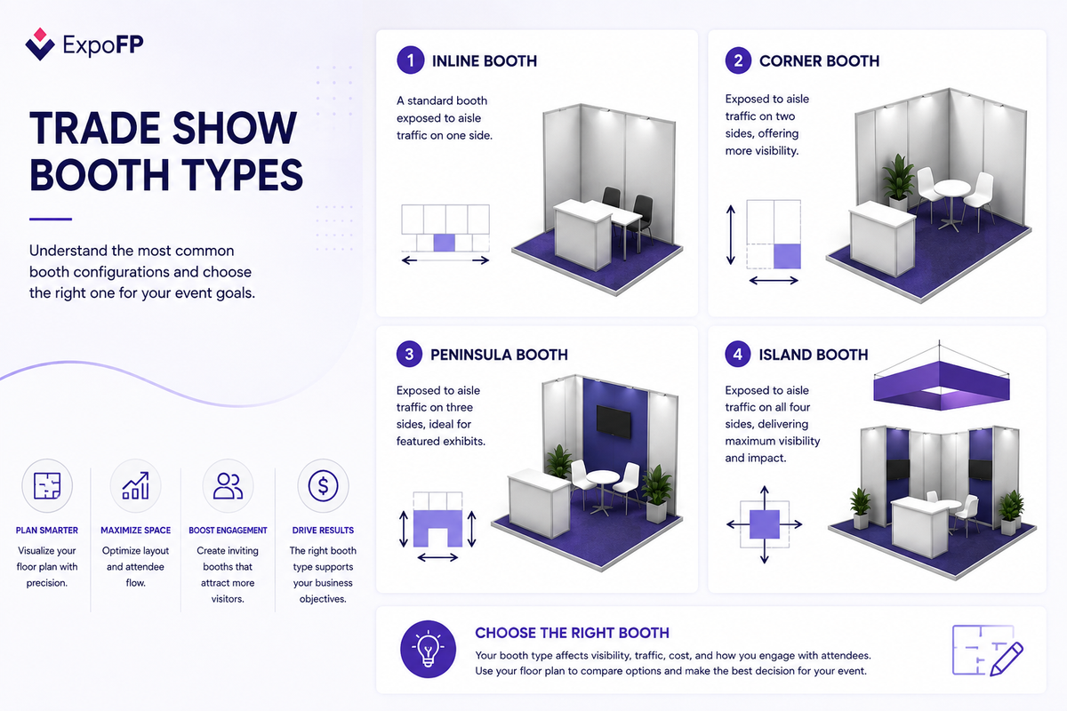Trade Show Booth Types: Inline, Corner, Peninsula and Island Explained