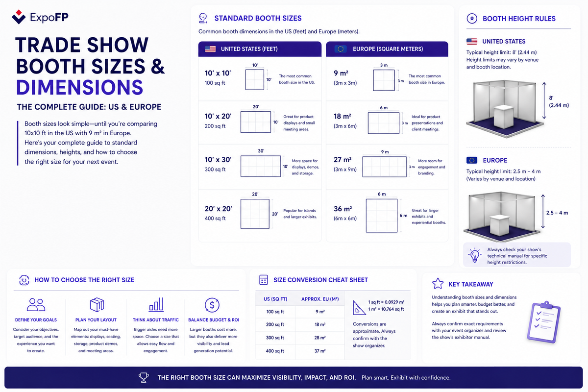 Trade Show Booth Sizes and Dimensions: The Complete Guide (US + Europe)