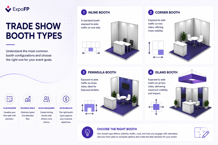 Trade Show Booth Types: Inline, Corner, Peninsula and Island Explained