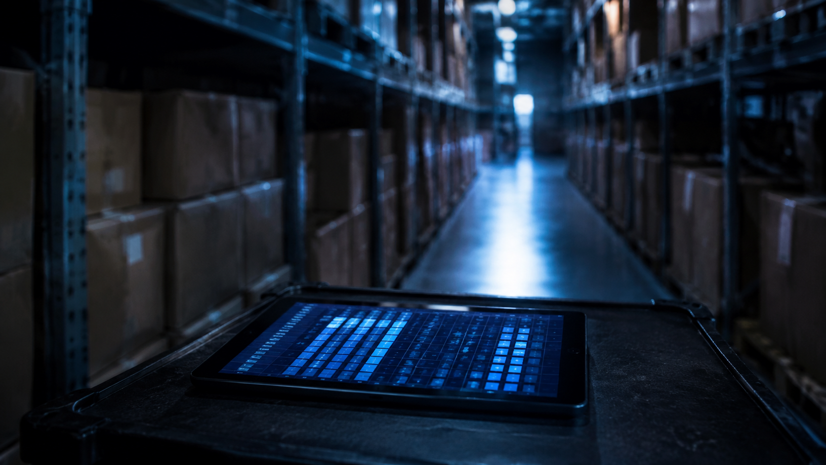 Auditor contando estibas en bodega mientras la IA analiza kardex y obsolescencia