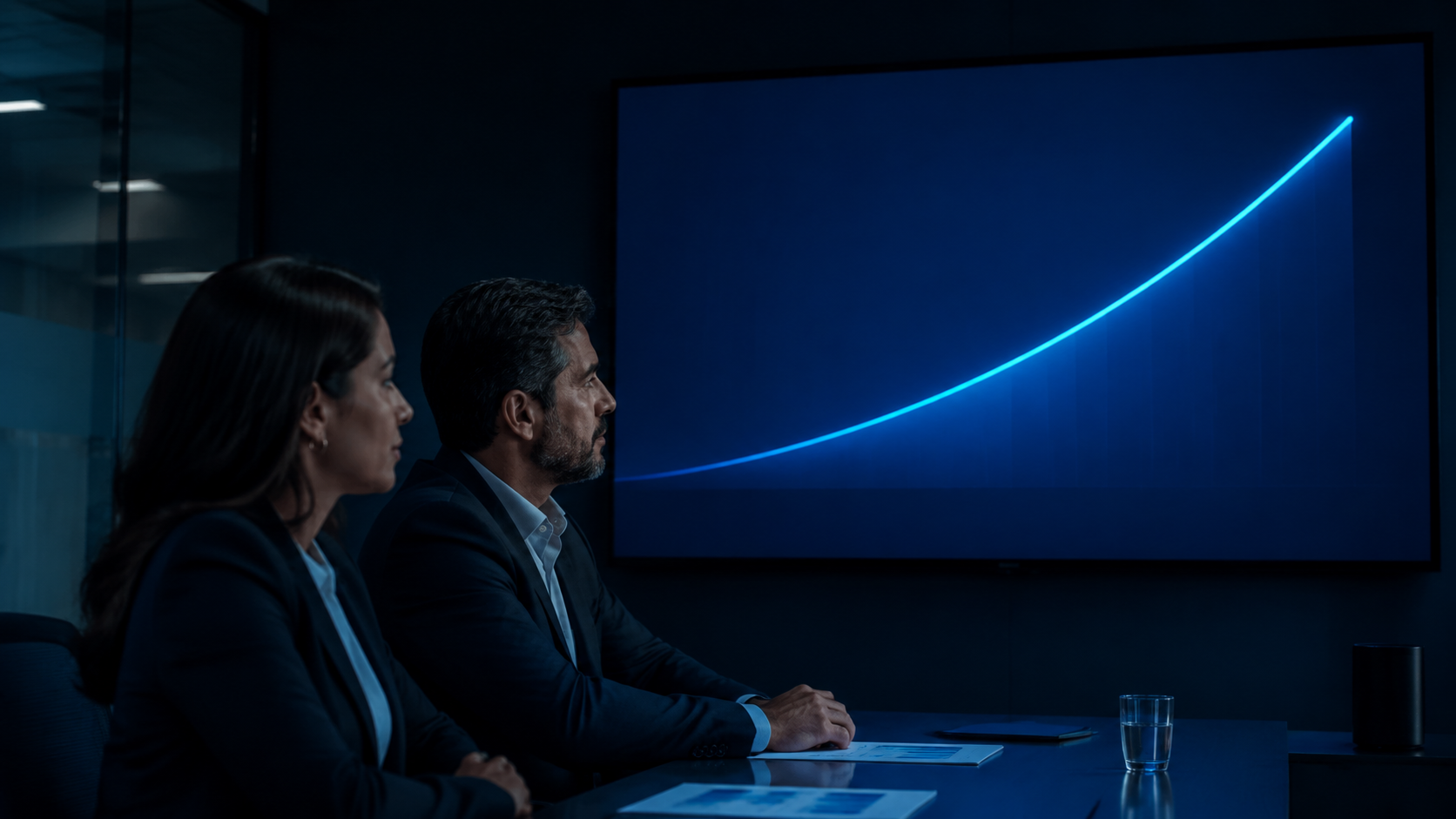 Director financiero analiza en pantalla el ROI de un proyecto de IA