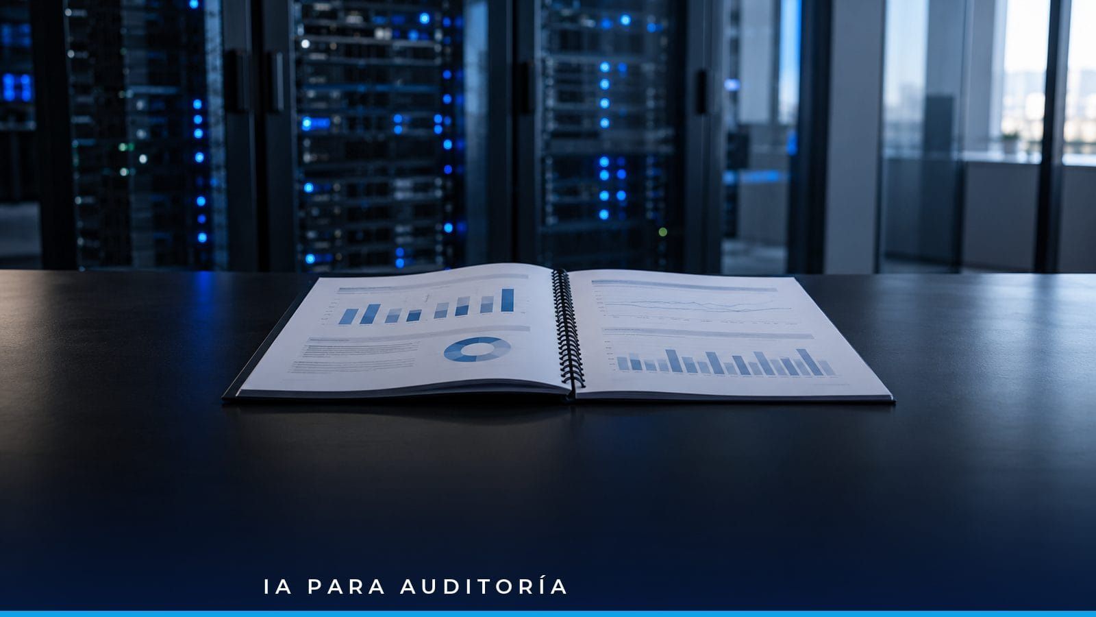 Auditora revisa en pantalla un informe SOC 2 extenso mientras la IA extrae excepciones y controles