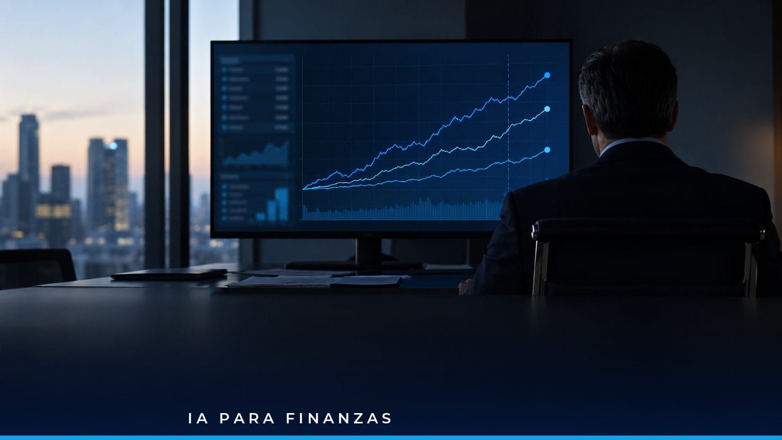 Director financiero comparando cuatro escenarios de presupuesto proyectados en la pantalla de su computador