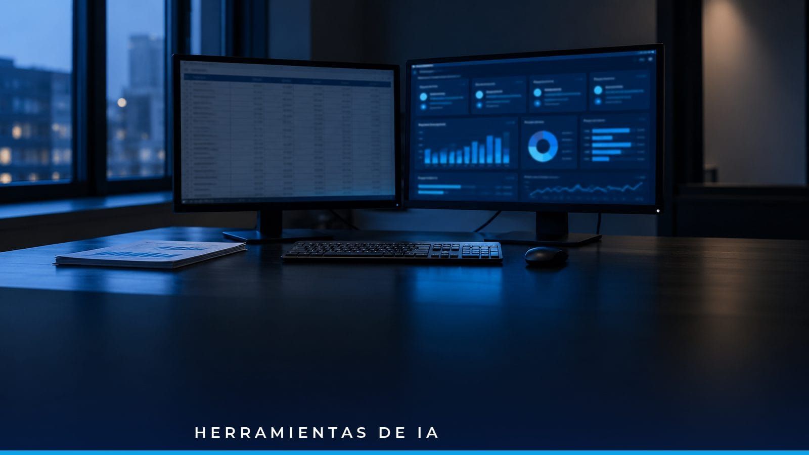 Contador revisando en pantalla un dashboard financiero con tarjetas de KPI y tendencias