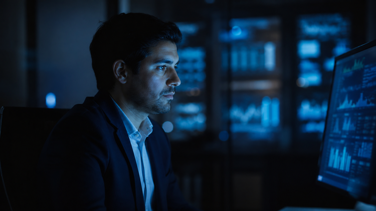 Contador revisando en su escritorio alertas de riesgo generadas por inteligencia artificial