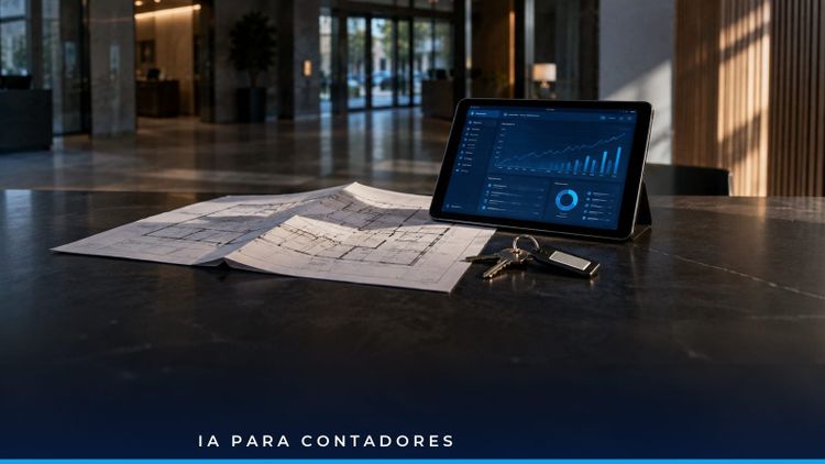 Contador revisando el presupuesto y la cartera de un conjunto residencial en pantalla