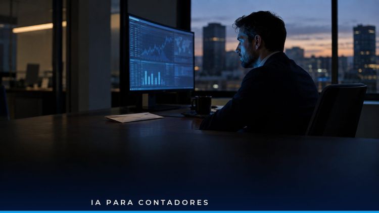 Contador revisando en pantalla cruces de datos tributarios mientras la DIAN analiza información masiva