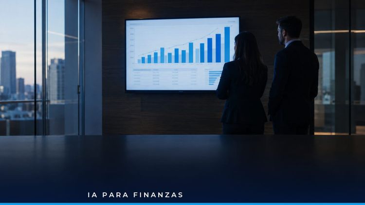 Comité financiero evaluando proyectos de inversión con apoyo de inteligencia artificial en pantalla