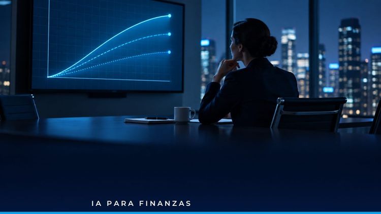 Directora financiera comparando escenarios de flujo de caja en un tablero construido con inteligencia artificial