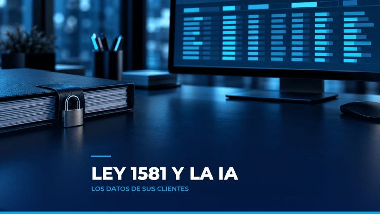 Carpeta de cliente cerrada con un candado junto a un monitor con una tabla de datos difuminados, como símbolo de la protección de datos personales al usar IA