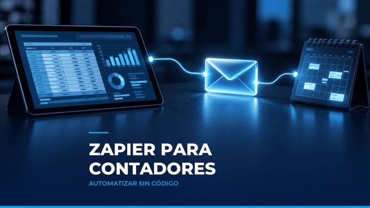 Tableta con una hoja de cálculo unida por una línea de luz a un sobre de correo y a un calendario, como símbolo de las automatizaciones con Zapier