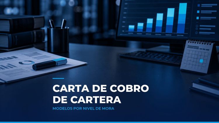 Carta impresa con un resaltador junto a un monitor con barras de cartera por edades, como símbolo de la carta de cobro de cartera por nivel de mora