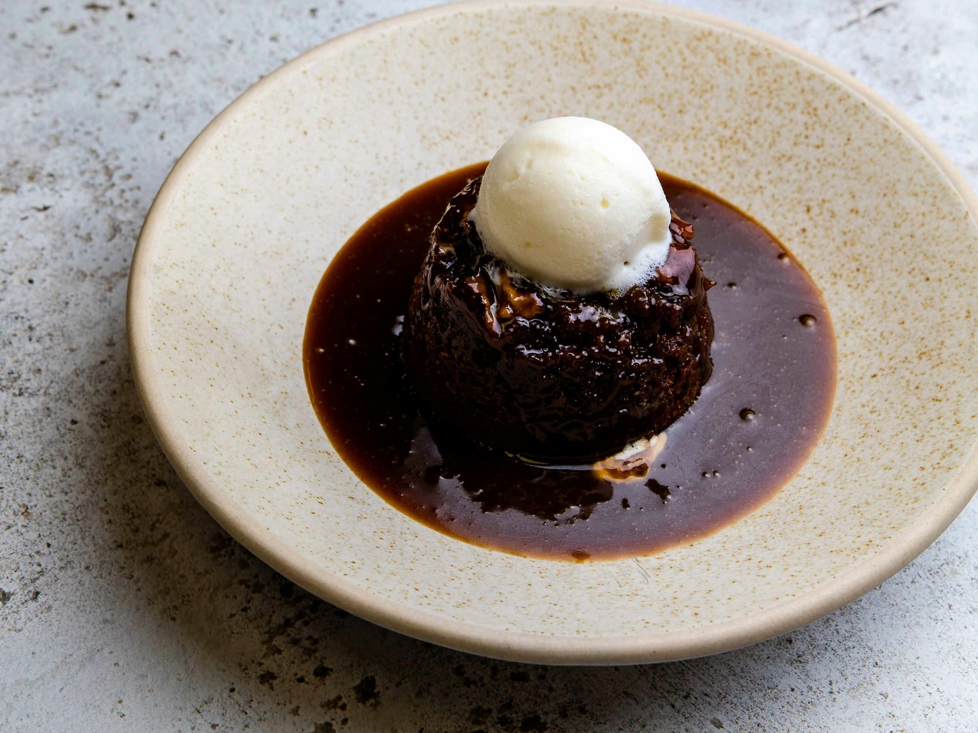 Sticky toffee pudding with ice cream